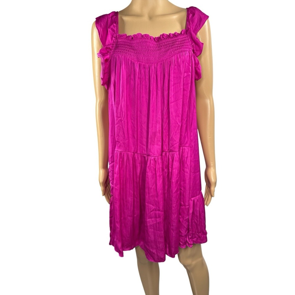 Intimately free people Mini Dress Ruffle Tie Back Tiered Hot Pink‎ Size L